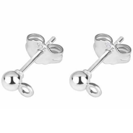 Stainless steel earring posts finding w/ white plated loop & 4mm