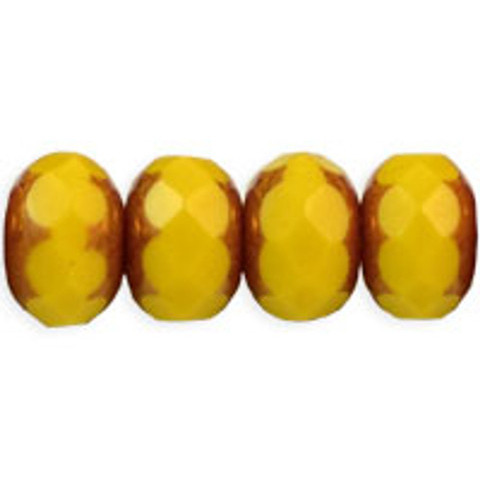 Czech Glass Beads Gemstone Rondelles COPPER OPAQUE YELLOW