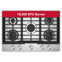 Kitchenaid® Gas-on-Metal Cooktop with 5 Versatile Burners and Edge-to-Edge Cast-Iron Grates KCGK330SSS