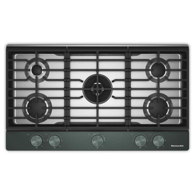 KitchenAid® 36  in. Gas Cooktop with 5 Burners and Integrated Wok Grate KCGK536SJP
