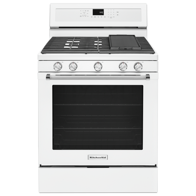 Kitchenaid® Cuisinière au gaz à convection avec 5 brûleurs - 30 po KFGG500EWH