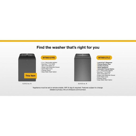 6.0-6.1 Cu. Ft. I.E.C. Whirlpool® Top Load Washer with Removable Agitator WTW6157PB
