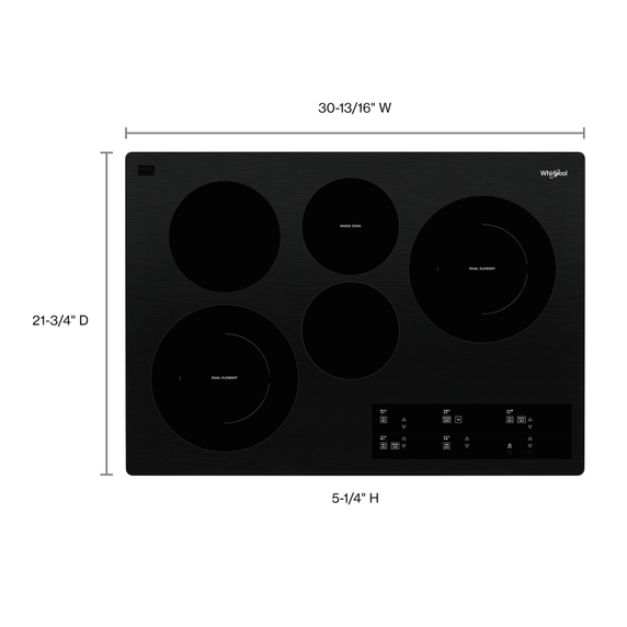 Whirlpool® 30-inch Electric Ceramic Glass Cooktop with Two Dual Radiant Elements WCE97US0KB