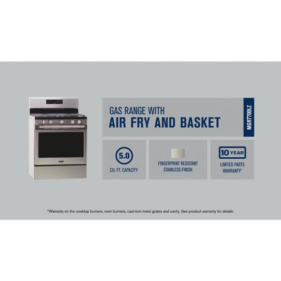 Maytag® Gas Range with Air Fryer and Basket - 5.0 cu. ft. MGR7700LZ Maytag® Gas Range with Air Fryer and Basket - 5.0 cu. ft. MGR7700LZ