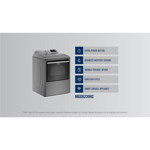 Maytag® Smart Top Load Gas Dryer with Extra Power Button - 7.4 cu. ft. MGD6230HC Maytag® Smart Top Load Gas Dryer with Extra Power Button - 7.4 cu. ft. MGD6230HC