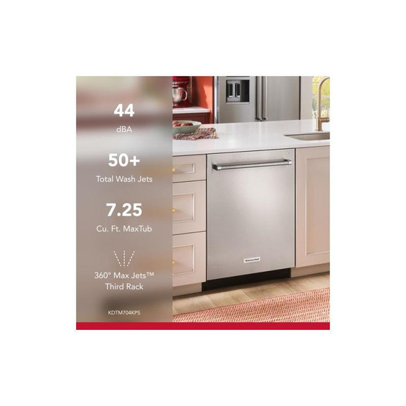 Kitchenaid® 44 dBA Dishwasher with 360° Max Jets™ Third Rack and LED Interior Lighting KDTM704KPS Kitchenaid® 44 dBA Dishwasher with 360° Max Jets™ Third Rack and LED Interior Lighting KDTM704KPS