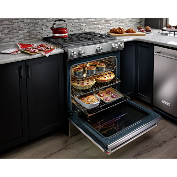 Kitchenaid® 30-Inch 5 Burner Gas Convection Slide-In Range with Baking Drawer KSGB900ESS