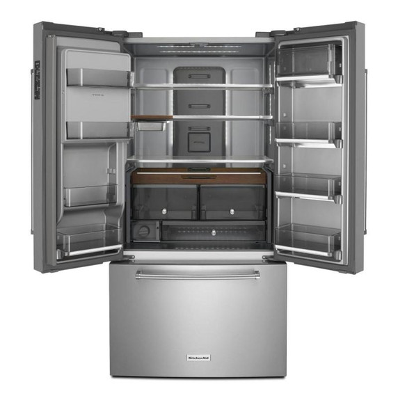 Kitchenaid® 23.8 cu. ft. 36" Counter-Depth French Door Platinum Interior Refrigerator with PrintShield™ Finish KRFC704FPS