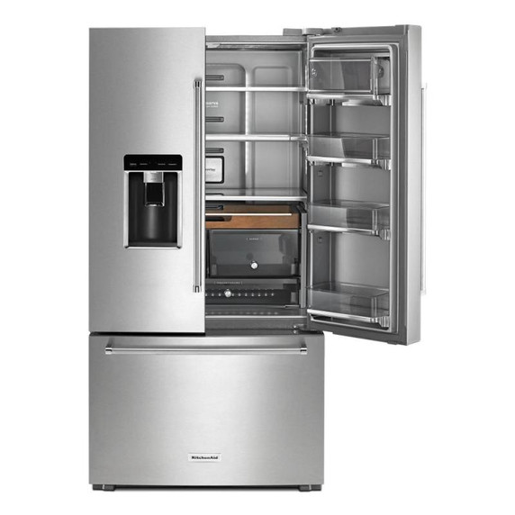 Kitchenaid® 23.8 cu. ft. 36" Counter-Depth French Door Platinum Interior Refrigerator with PrintShield™ Finish KRFC704FPS