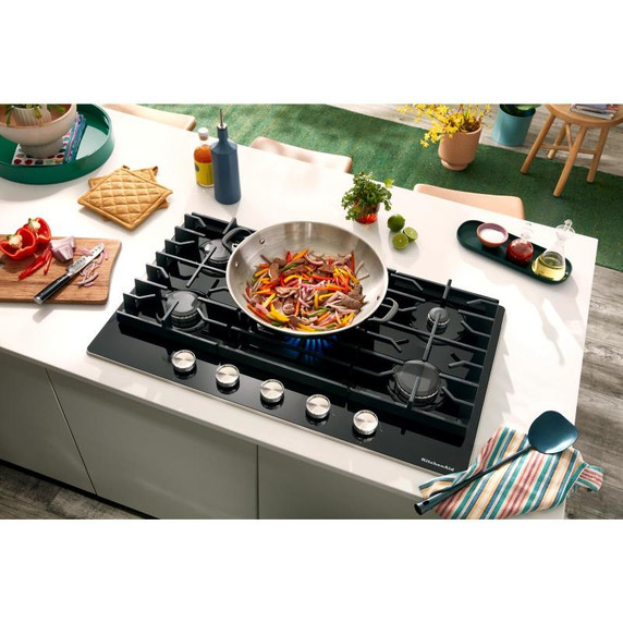Kitchenaid® 36" Gas-on-Glass Cooktop KCGG536PBL