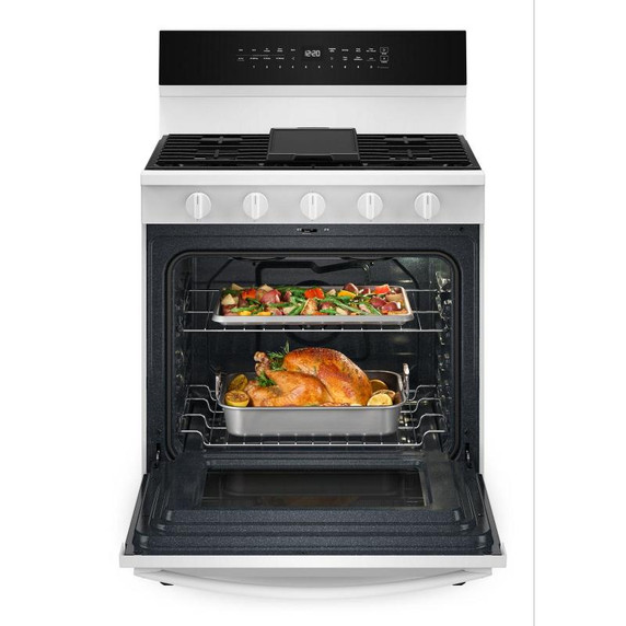 Whirlpool® 30-inch Smart Gas Range with Air Cooking Technology, Steam/Self Cleaning, Rapid Preheat 5.3 CuFt Capacity WFGS7530RW