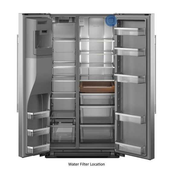 Kitchenaid® 20.8 Cu. Ft. Counter-Depth Side-by-Side Refrigerator with Exterior Ice and Water Dispenser in PrintShield™ Finish KRSC536RPS