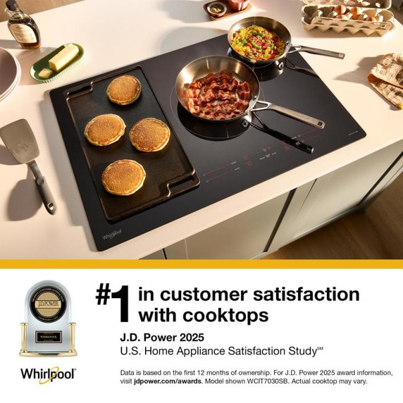 Whirlpool® 30" Intelligent Induction Cooktop with Temp Cook™ Technology and WipeClean™ Coating WCIT7530SB