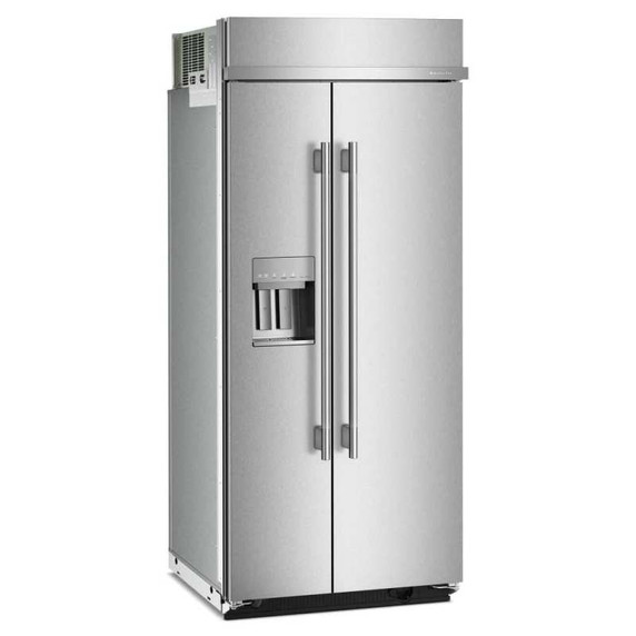 Kitchenaid® 20.8 Cu. Ft. 36" Built-In Side-by-Side Refrigerator features Exterior Water and Ice Dispenser with Measured Fill KBSD736SPS