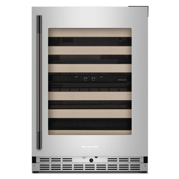 Kitchenaid® 24" Undercounter Wine Cellar with Full-Extension Wood-Front Racks KUWR524SPS