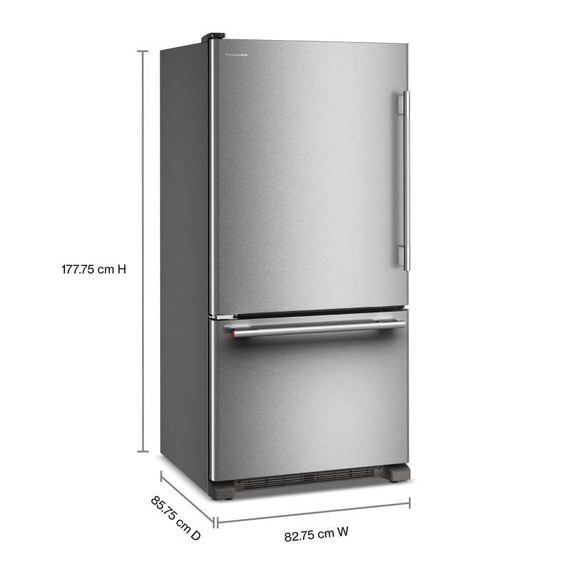 Kitchenaid® 22 Cu. Ft. 33-Inch Standard-Depth Bottom Mount Refrigerator with Left Door Swing KRBL133SPS