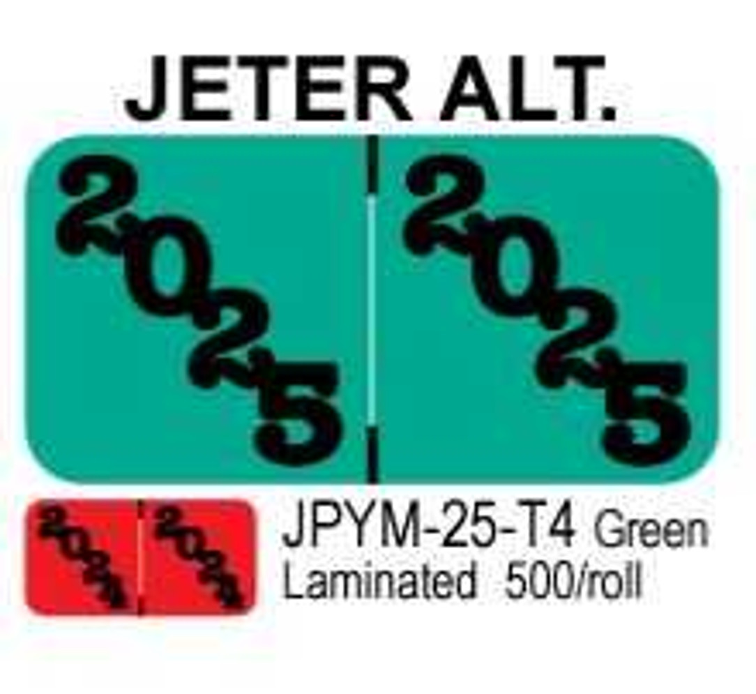 2025 JETER ALT. Year Label Green Laminated 500/roll Year Labels JPYM-25-T4 First Products