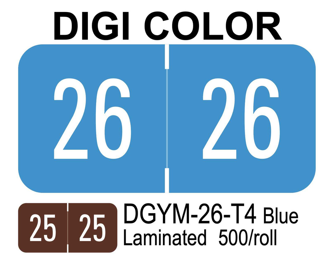 2026 DIGI COLOR DGYM-26-T4 Blue Laminated 500/roll Year Labels DGYM-26-T4 First Products