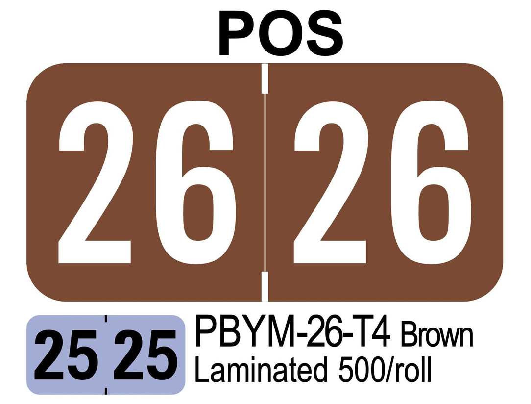 2026 POS PBYM-26-T4 Brown Laminated 500/roll Year Labels PBYM-26-T4 First Products