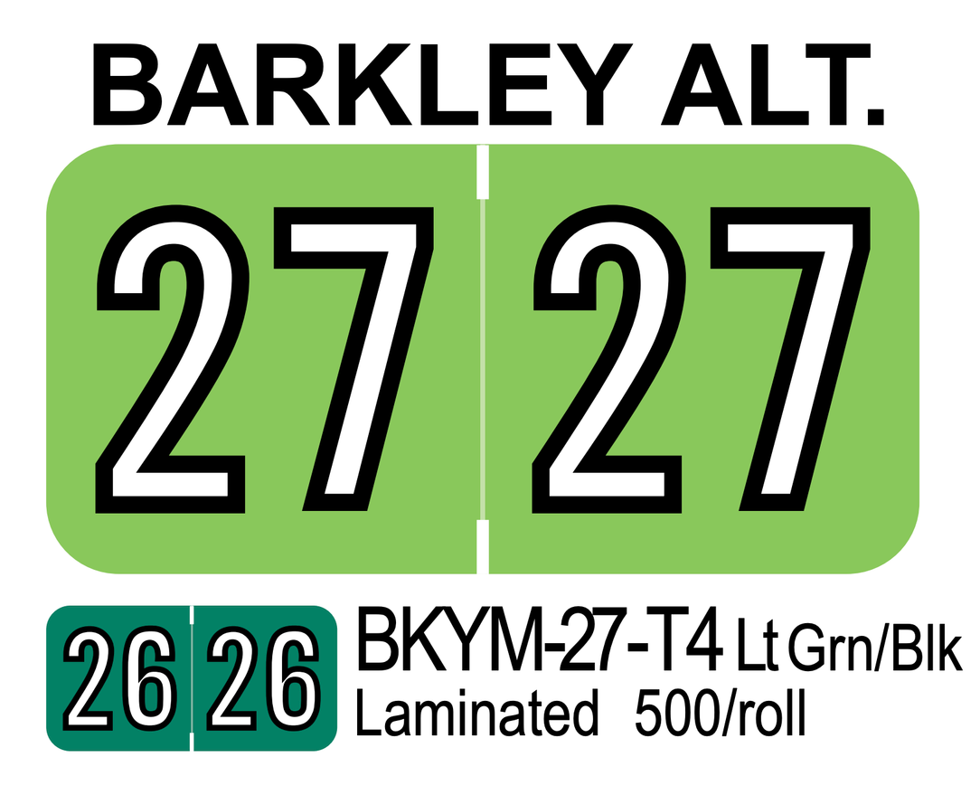 2027 BARKLEY ALT. BKYM-27-T4 Lt Grn/Blk Laminated 500/roll