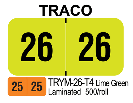 2026 TRACO TRYM-26-T4 Lime Green Laminated 500/roll 