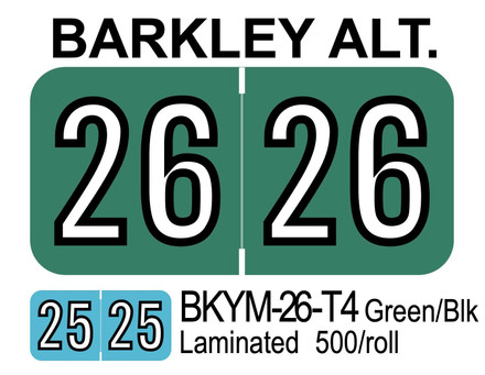  2026 BARKLEY ALT. BKYM-26-T4Green/Blk Laminated 500/roll 