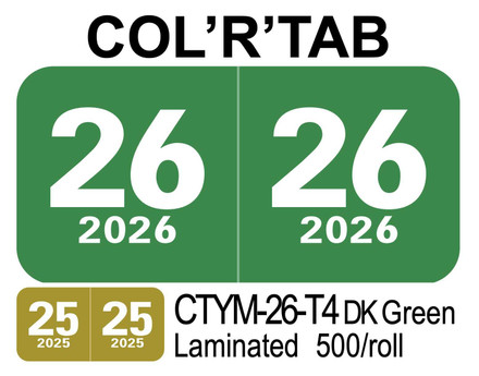  2026 COL’R’TAB CTYM-26-T4 DK Green Laminated 500/roll 