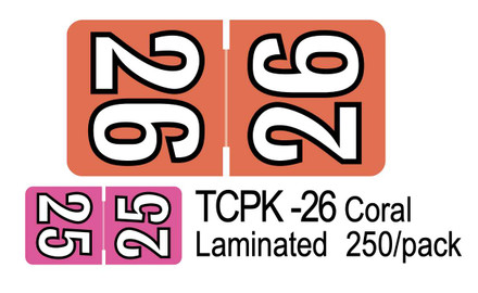 2026 TCPK -26 Coral Laminated 250/pack Year Labels TCPK -26 First Products
