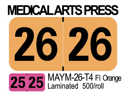  2026 MEDICAL ARTS PRESS MAYM-26-T4 Fl Orange Laminated 500/roll 