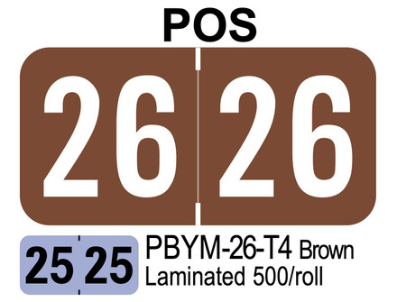 2026 POS PBYM-26-T4 Brown Laminated 500/roll Year Labels PBYM-26-T4 First Products