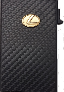 LEXUS   Carbon Fiber 3d Gold-Red Logo Minimal Pop Up Wallet RFID With Cash Band