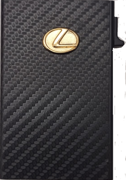 LEXUS   Carbon Fiber 3d Gold-Red Logo Minimal Pop Up Wallet RFID With Cash Band