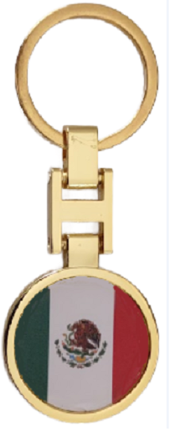 Llavero Dorado  Con  Bandera y Escudo de Armas de  Mexico - 