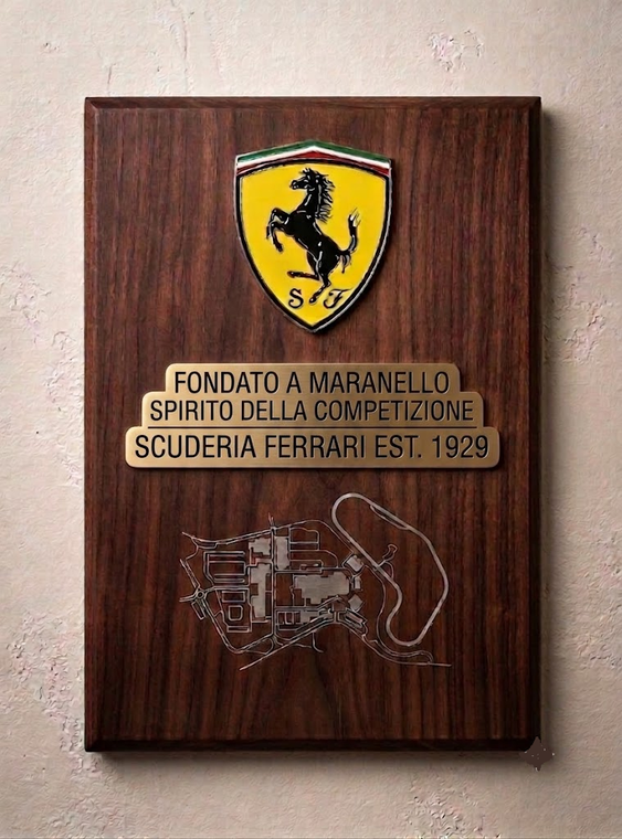 ferrari 3D Shield  Walnut Wall Plaque 