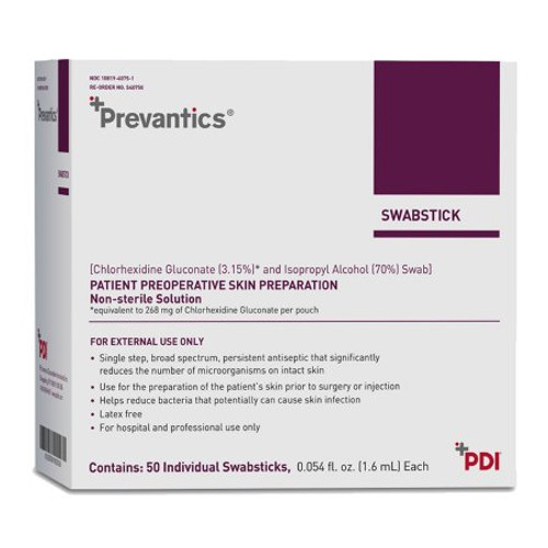 Impregnated Swabstick Prevantics  3.15% - 70% 1.6ML/Ea (50/Box) # S40750 Impregnated Swabstick Prevantics  3.15% - 70% 1.6ML/Ea (50/Box) # S40750