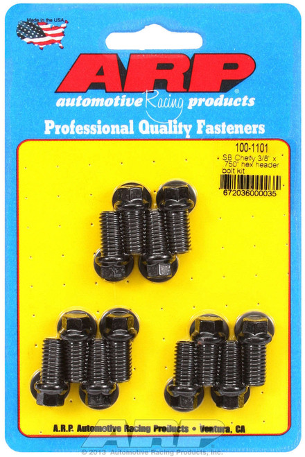 ARP 100-1101 Header Bolt Kit Hex Black Oxide 6PT. SBC 3/8 X .750"