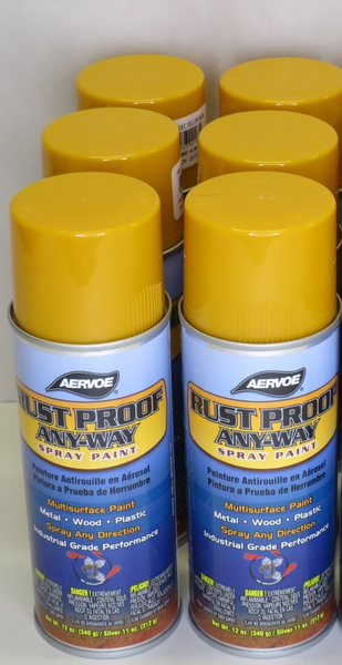 Aervoe 168 Rust Proof Any-Way Spray Paint Cat Yellow (New) 12oz Can Case of 6