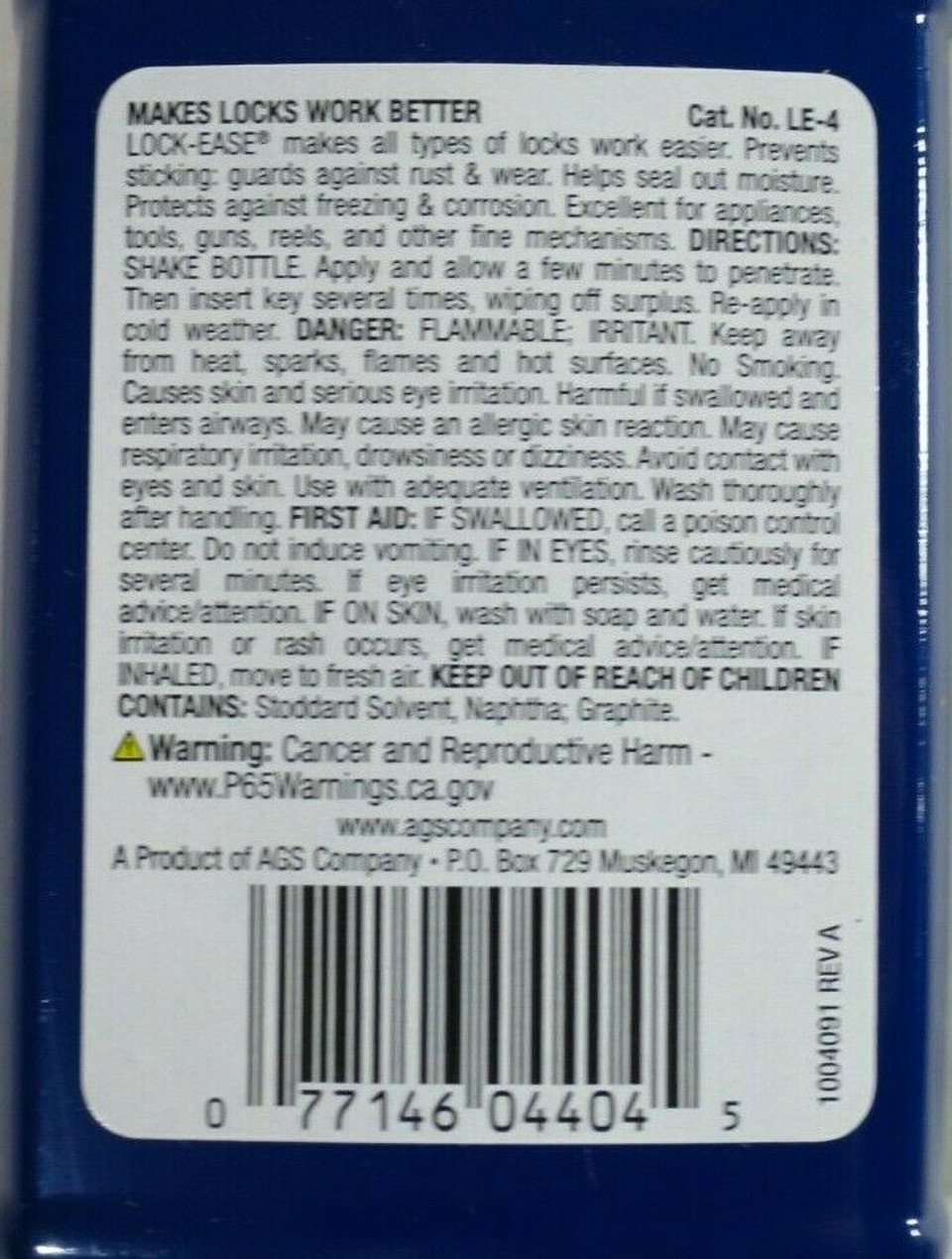 AGS LockEase Graphited Lock Fluid 3.4oz. Makes Locks Work Better