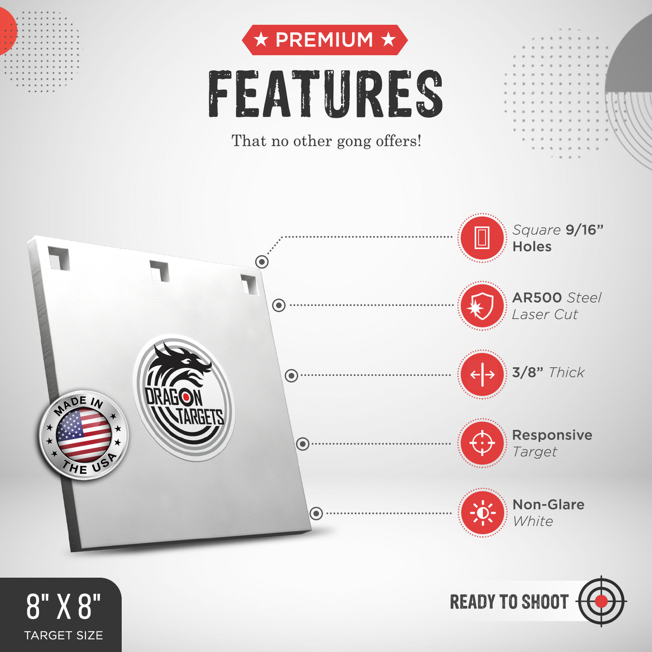 Dragon Targets 8" X 8" Square 3/8" AR500 Steel Shooting Target