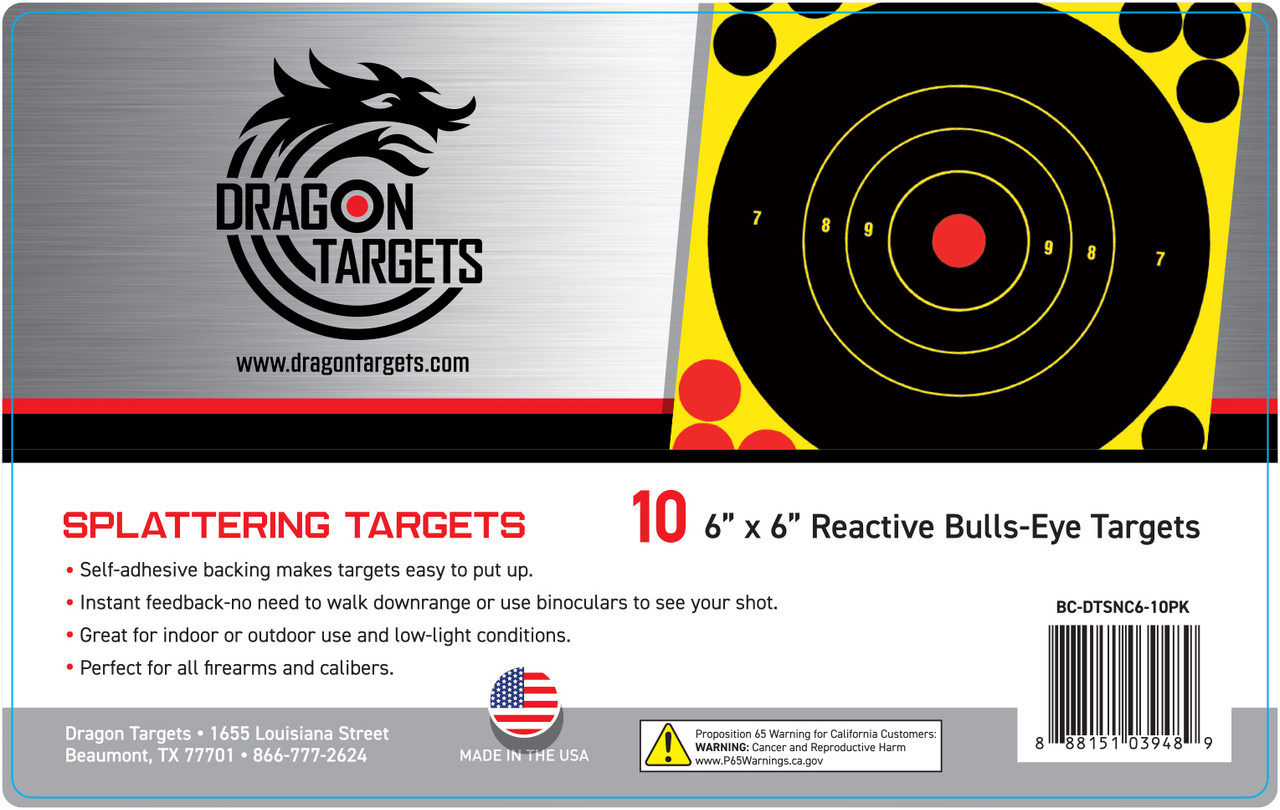 6" X 6" Reactive Bulls-Eye Splattering Targets (10 PACK) 6" X 6" Reactive Bulls-Eye Splattering Targets (10 PACK)