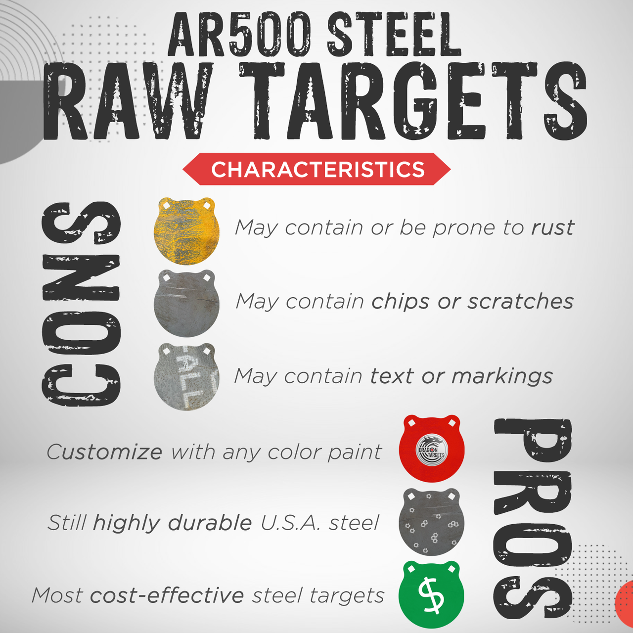Dragon Targets 8" x 3/8" Raw Gong AR500 Steel Shooting Target