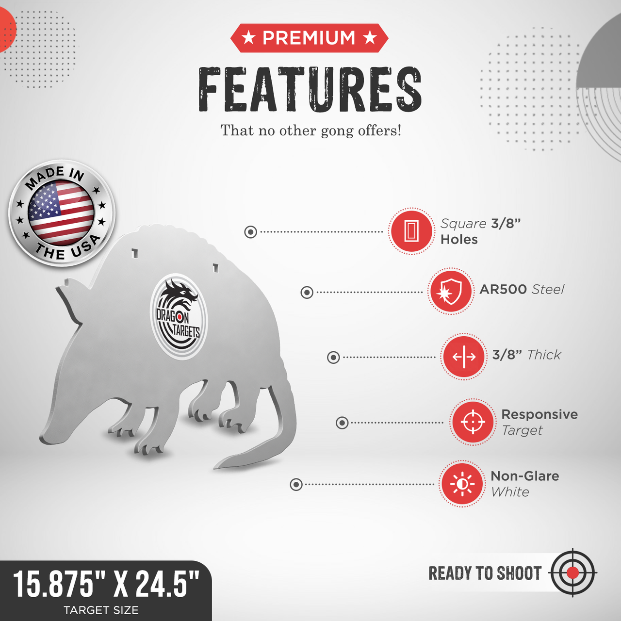 Dragon Targets Armadillo 3/8" AR500 Steel Shooting Target