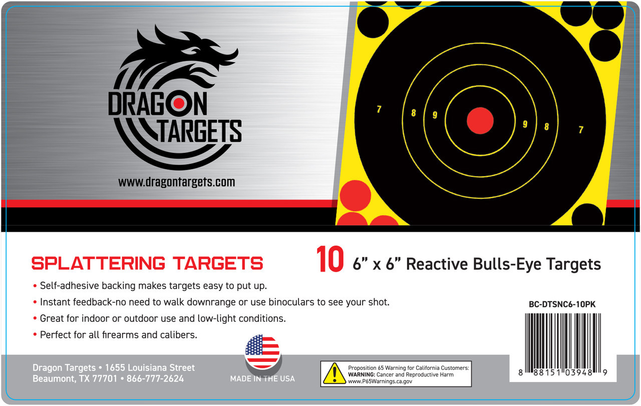 6" X 6" Reactive Bulls-Eye Splattering Targets (50 PACK)