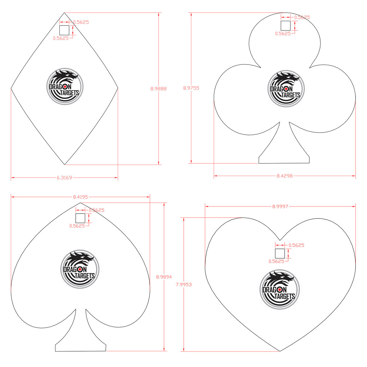 Dragon Targets Rimfire Poker Set A36 Steel Shooting Targets (Unpainted)