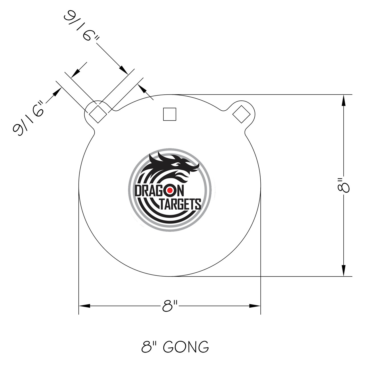 Dragon Targets 8" x 1/2" Gong AR500 Steel Shooting Target 1/2" Thick