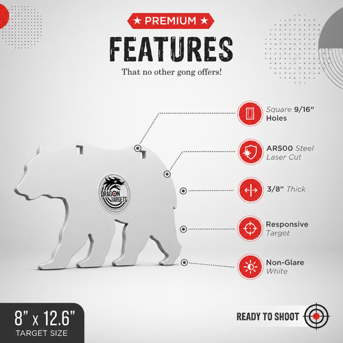 Dragon Targets Bear 3/8" AR500 Steel Shooting Target