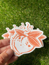 die cut sticker of a peach with a 1/8" white border