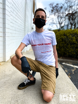 Full front photo of Wash Your Hands tee with mask and gloves, remembering a early COVID world where people were still concerned about spreading germs.