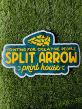 Split arrow logo floor graphic with easy peel backing