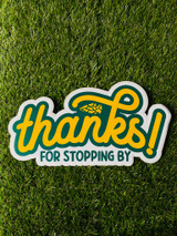 thank's for stopping by Split Arrow floor graphic idea on a grass background
